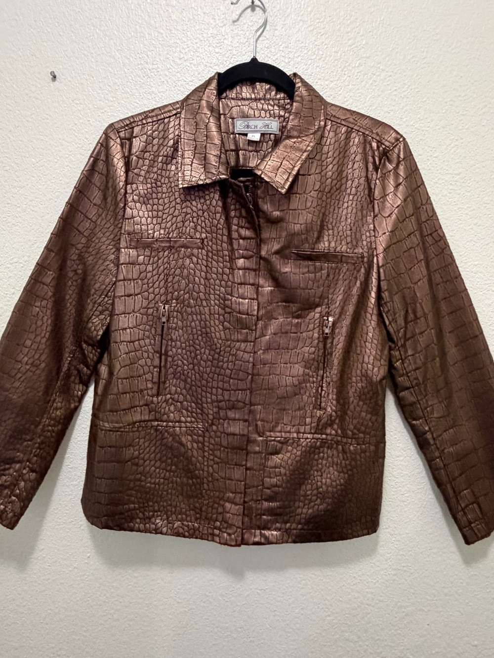 Burch Hill brown metallic faux leather crocodile embossed jacket
